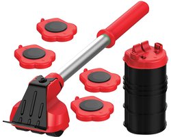 Robuuste meubellift met 4 glijders voor eenvoudige mobiliteit, apparaatrollen voor banken, banken en koelkasten, in hoogte verstelbaar [draagvermogen: 660 lbs per rol], rood