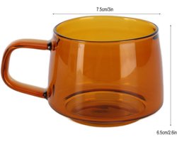 Robuuste Transparante Koffiekop - Borosilicaatglas - Handvat - Koffie Thee Melk - Amberkleurig - 250ml - Geschikt voor Warme Dranken - Stijlvol Design