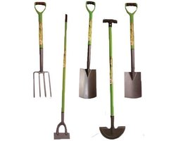 Robuuste Tuinmachines Set: Spade Kloofschop Hark & Nederlandse Schoffel