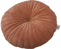 Rocaflor Kussen Rond Velours Fluweel Roze Oudroze met goud stiksel dubbelzijdig ø40cm