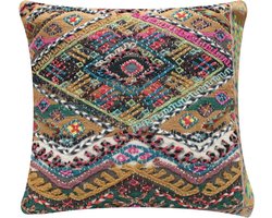 Rocaflor kussen wol katoen ethnic ruit multikleuren 50x50 cm
