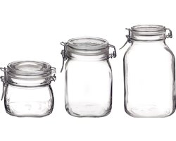Rocco Bormioli - Fido - Weckpot set - Set van 3 - 0,5 L, 1 L & 1,5 L - Glas - Weckpotten