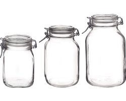 Rocco Bormioli - Fido - Weckpot set - Set van 3 - 1 L, 2 L & 3 L - Glas - Weckpotten