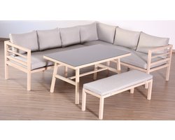 Rocco Houtlook | Loungeset Hoekset Tuinset | Aluminium Hout Look | Hoekbank, Tuinbank, Tuintafel | 8 Zitplaatsen