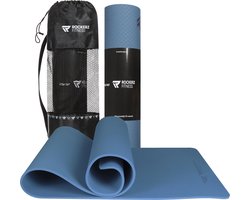 Rockerz Deluxe Yoga mat - Fitness mat - Sport mat - Yogamat anti slip & eco - Extra Dik - Duurzaam TPE materiaal - Incl Draagtas - Blauw