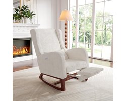 Rocking Chair, Recliner Chair, Rocking Chair with Footrest, Nursing Chair, Rocking Chair with Sheep Wool and Lumbar Cushion and 2 Side Pockets, Comfortable Reading Chair for Living Room Bedroom (White Rice