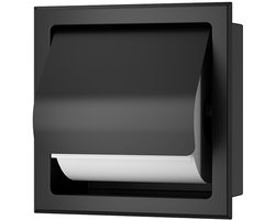 Rocko toiletrolhouder met klep inbouw mat zwart