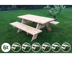 Rockwood® 6x Picknicktafel Douglas Classic 1.50m Montage op locatie. Extra gemak en vakkundige service Exclusief afgeronde hoeken (6 tafels)