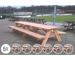 Rockwood® 6x Picknicktafel Douglas Classic 4.00m Montage op locatie. Extra gemak en vakkundige service met 48 afgeronde hoeken (6 tafels x 8 hoeken)