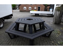Rockwood® Picknicktafel Zwaar Kunststof Rond Zeshoekig - Ural Black 2.50m