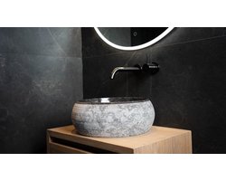 Rocky-B Waskom - Natuursteen - Rond - Badkamer Wastafel - Marmer Wasbak - Marmer Waskom - Bali Waskom - 50cm tot 35cm - Hoogwaardige Kwaliteit - Handgemaakt - Duurzaam - Kleur: Antraciet