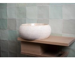 Rocky-S Mini Waskom - Natuursteen - Rond - Toilet Wastafel - Marmer Wasbak - Marmer Waskom - Bali Waskom – 25x12cm - Hoogwaardige Kwaliteit - Handgemaakt - Duurzaam - Kleur: Beige/Taupe