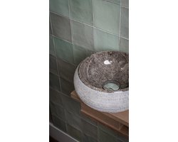 Rocky-S Mini Waskom - Natuursteen - Rond - Toilet Wastafel - Marmer Wasbak - Marmer Waskom - Bali Waskom – 25x12cm - Hoogwaardige Kwaliteit - Handgemaakt - Duurzaam - Kleur: Grijs/Taupe
