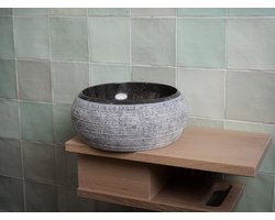 Rocky-S Mini Waskom - Natuursteen - Rond - Toilet Wastafel - Marmer Wasbak - Marmer Waskom - Bali Waskom – 25x12cm - Hoogwaardige Kwaliteit - Handgemaakt - Duurzaam - Kleur: Antraciet/Zwart