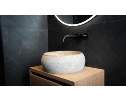 Rocky-S Waskom - Natuursteen - Rond - Badkamer Wastafel - Marmer Wasbak - Marmer Waskom - Bali Waskom - 40x40x15 - Hoogwaardige Kwaliteit - Handgemaakt - Duurzaam - Kleur: Beige/Taupe