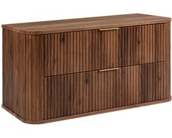 RODAN - Badkamerkast ELEGANCE 100cm met Aanrechtblad - Gegroefde voorkant - Badkamermeubel - Walnoot