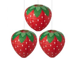 Rode aardbei papieren lantaarns hangdecoratie set van 3 feest decoratie verjaardag versiering aardbei vorm zonder elektriciteit of batterijen