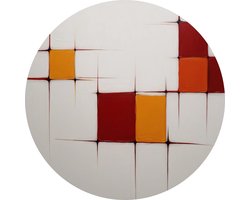 Rode en orange vakken minimalisme wandcirkels - Abstracte kunst schilderij - Wandschaal Minimalistisch - Muurdecoratie kinderkamer - Dibond schilderij - Woonaccessoires muurcirkel aluminium 90x90 cm