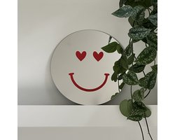 Rode Harten Smiley Spiegel - 38cm - Rond
