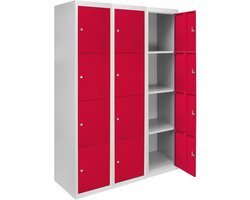 Rode Lockerkasten - 4 Deuren - Hoogte 180 cm - Inclusief Magneten en Sleutels