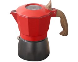 Rode Moka Pot Cubaanse koffiemaker, geschikt voor gas- of elektrische kookplaten. Klassieke Italiaanse koffiemaker, espressomachine voor op het fornuis, campingpot, maakt 2 espressokopjes.