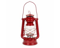 Rode Olielamp / Stormlamp – 24 cm – Klassieke Olie-Lamp – Sfeervolle Buitenlamp voor Camping, Tuin & Balkon – 12 x 16 x 24 cm