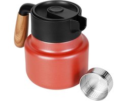 Rode Roestvrijstalen Koffiekan met Kunststof Handvat en Theezeef - 800 ml/27oz Thermoskan - Vacuüm Geïsoleerde Pot voor Warme of Kouden Dranken