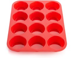 Rode Siliconen Muffinvorm - 12 Muffins - Siliconen Bakvorm - Muffin Bakvorm Siliconen - Siliconen Cupcake Vormpjes - Muffin Bakblik - Muffin Bakplaat - Muffinvorm - Rood