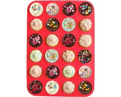 Rode Siliconen Muffinvorm - 24 Vormpjes - Siliconen Bakvorm - Muffin Bakvorm Siliconen - Siliconen Cupcake Vormpjes - Muffin Bakblik - Muffin Bakplaat - Rood