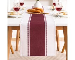 rode tafelloper van katoen-linnenmix, 40 x 90 cm, rechthoekige tafelkleden versierd met rode strepen, voor de decoratie van restauranttafels, lage consoles en tuintafel voor buiten