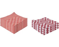 Rode theedoek en handdoek - 9x - 65 x 65 cm / 50 x 50 cm - Huishoudtextiel - Afdroogdoek / keukendoek / vaatdoek
