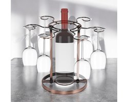 Rode wijnglazenhouder voor tafelblad - Metaal - Afneembare glashouder - 6 sleuven - Bronskleurig