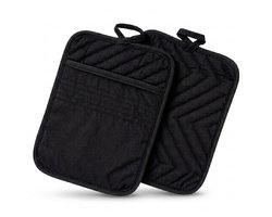 Roegaarden Pannenlappen - Hittebestendige Pannenlappen - Met insteekvakken - 100% Katoen - 2 Stuks - Zwart