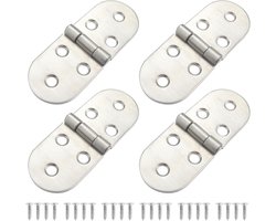Roellgs Pack of 4 Folding Hinges, Folding Table, Butler Tray, Flap Hinges, Stainless Steel with Screws for Cabinet Furniture (Silver)