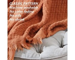 Roest gebreide deken voor bank, stoel, bed - zacht, warm, gezellig - lichtgewicht voor lente, zomer, herfst (127 cm x 152 cm karamel/bruin/verbrand oranje)