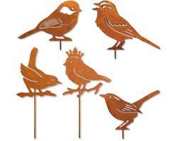 Roest Vogel Tuindecoratie 5st - Metalen Dierenstekers - Weerbestendig Voor Boom/Fence - Outdoor Decoratie - Roestbruin - ca. 20cm - 5 stuks