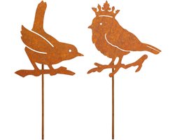 Roestige Vogel Tuinsteker Set 2st - Metalen Vogelfiguren - Wind & Regenbestendig - Voor Boom/Schutting - Rustiek Ontwerp - Roestkleur - 2 stuks