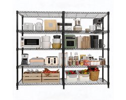 Roestvrij Koolstofstaal Rek - 5-Laags Verstelbaar Opbergrek - 600KG Capaciteit - 180 × 40 × 179 cm - Vochtbestendig voor Thuis en Keuken