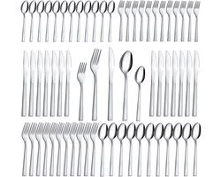 Roestvrij Staal 60-delig Bestekset voor 12 | Eet- & Theelepels, Vorken & Messen, Hoogglans Afwerking, Vaatwasmachinebestendig