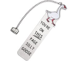 Roestvrij staal, grappige elegante schattige metalen bladwijzer met Silly Goose-patroon, praktische leesaccessoire voor vrouwen, mannen, kinderen, jongeren en volwassenen