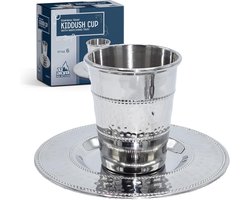 Roestvrij staal - Niet-aanslaggevoelig - Kop en Schotel - Kiddushbeker en dienblad - Voor sjabbat en havdala - Kosher - Judaica sjabbat en vakantiegeschenk - Door Ner Mitzvah