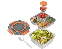 Roestvrij Stalen Broodtrommel met Vakken - Grote Bento Box voor Volwassenen, 1900 ml, Lekvrij