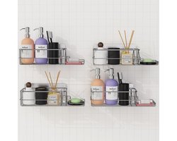 Roestvrij Stalen Douchecaddy Plank Organizer - 4 Stuks, Zelfklevende Doucheplanken voor Badkamer zonder Boren