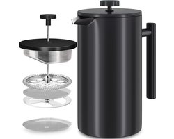 Roestvrij Stalen French Press Koffiezetapparaat 34oz - Dubbelwandige Cafetière met 3 Niveau Filtersysteem
