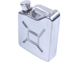Roestvrij stalen glanzende kleine (150ML) Heupfles in Jerrycan vorm - RVS Veldfles - Platvink - Zakflacon - Heupflacon - Drankfles - Drankflacon - Zakfles - Roestvrij staal