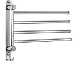 Roestvrij stalen handdoekhouder badkamer draaibaar 4-armige handdoekstang wandmontage 32 cm