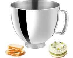 Roestvrij stalen mengkom 4,5 l - voor keukenhulp - 4,5-5 quart blender - compatibel met Kitchen Aid Mixer accessoires - 304 mengkomvervanging met handvat voor Kitchen Aid