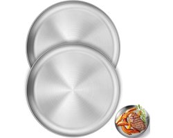 Roestvrij stalen rond servies - 2 stuks campingborden - roestvrijstalen borden - diameter 20 cm - metalen platte borden voor steaksalade - voor camping - picknick - eetkamer - keuken - feest