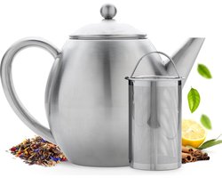 Roestvrij stalen theepot - mat roestvrij staal - dubbelwandig - 12 l - houdt warm - inclusief filter - design - functioneel.