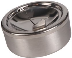 Roestvrijstalen asbak, draagbaar, rond, met deksel, geschikt voor de woonkamer, voorkomt dat as wegwaait.